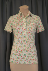 Vintage Floral Knit Shirt, 1970s, 32 bust Pullover Buttons, Sears, cotton blend, issues