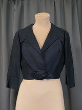 Vintage Black Silk Rosette Jacket, 1960s Dressy Evening, 36 bust
