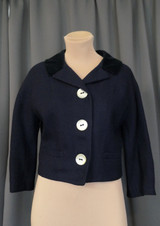Vintage Big Button Wool Jacket with Velvet Collar, 1960s Suit, 34 bust