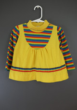 Vintage Toddler Girl Top Bright Rainbow Stripes and Yellow, Health-tex 1980s 3T