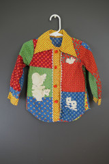 Vintage Little Girl Patchwork Print Shirt with Appliques, 1970s 1980s