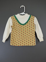 Vintage Little Girl Top, 1970s Floral Knit with long sleeves