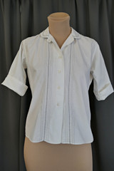 Vintage White Blouse with Grey Embroidery, 1960s, 36 bust, cotton, Shapely Classic