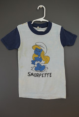 Vintage Little Girl's Smurfette T-shirt, Original 1980s damaged