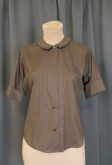 Vintage Brown Blouse Peter Pan Collar, 1960s fits 36 inch bust, cotton blend