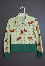 Vintage 1970s Kid's Leopard Cheetah Shirt, nylon, pointy collar, Little Boy