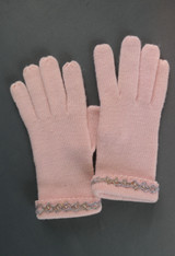Vintage Pink Wool Knit Gloves with earls & Trim, 1950s, issues