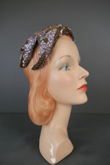 Vintage Copper Beaded & Sequin Hat, 1950s Evening, eggshell