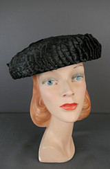 Vintage Black Straw Raffia Hat Mushroom, Gene Doris 1950s