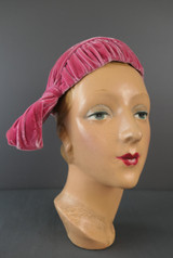 Vintage Hattie Carnegie Hat Gathered Pink Velvet 1950s