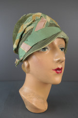 Vintage 1920s Embroidered Cloche Hat Green and Yellow, Beatrice Hat, issues