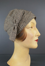 Vintage 1930s Tweedy Cloche Hat, Brown and Black, 22 inch head