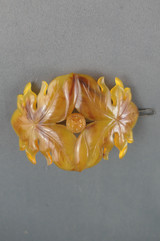Vintage Hair Barrette Clip, 2 Leaves Tortoise Plastic, 3-1/2 inches 1950s