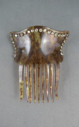 Vintage Hair Comb, Faux Tortoise Celluloid with Rhinestones, Antique 1910s
