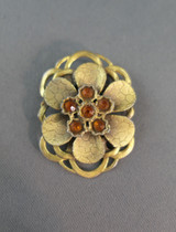 Vintage 1930s Dress or Shoe Clip, Single Gold Tone Flower with Orange Rhinestones
