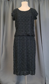 Vintage Black Beaded Top & Skirt Set, 1950s Evening, 38 bust