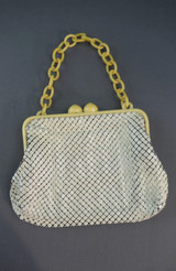 Vintage 1930s Cream Metal Mesh Purse with Celluloid Chain Link Handle