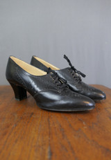 Vintage 1930s Black Leather Oxford Shoes Pumps, size 7-1/2