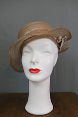Vintage 1930s Sheer Mesh Hat with Velvet Bow, 22 inch head