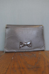 Vintage 1930s Leather Clutch Purse, Dark Brown with Bow, NRA Label, some issues