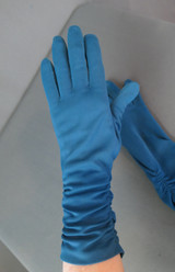 Vintage Teal Nylon Dress Gloves, 1960s  size 7, shirred sides
