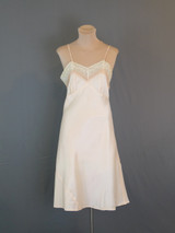 Vintage 1940s Peach Rayon Satin  Slip with Cotton Lace, 35 bust, unworn