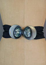 Vintage 1920s Greek Ladies Celluloid Belt Buckle on Crepe Dress Belt