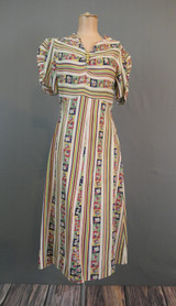 Vintage 1930s Junior Size Dress, Floral Stripes, fits 32 inch bust, short waisted