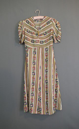 Vintage 1930s Junior Size Dress, Floral Stripes, fits 32 inch bust, short waisted