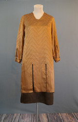 DAMAGED Vintage 2 Tone Brown Satin Dress 1920s Silk 2 Piece, fits 34 bust