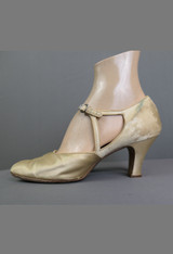 DAMAGED Vintage Shoes Champagne Silk 1920s, Wedding Flapper