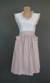 Vintage 1940s Cotton Day Dress, Brown and White Stripes, fits 33 bust, AGE & STAINS