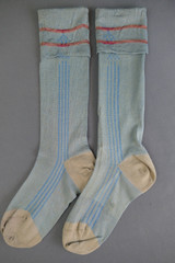 Vintage Boy's Blue & Tan Socks 1920s 1930s, Knee Highs Cuffed for knickers