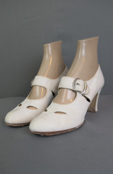 Vintage White Leather 1930s Buckle Shoes with Issues