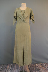 DAMAGED 1930s Vintage Dress, Olive Crepe, Faded