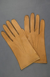 Vintage Men's Tan Gloves Pigskin, size 8-1/2 1960s, brown stitching