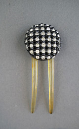Vintage Black Hair Pin with Rhinestones, Evening, Celluloid Prong, Fork 1920s