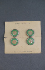 Vintage Cufflinks, Jade Green and Iridescent, unused on Card, Art Deco 1930s, Double sided with chain