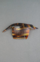 Vintage Decorative Hair Comb, faux tortoiseshell with wavy curved top,  1940s Riviera Made in France