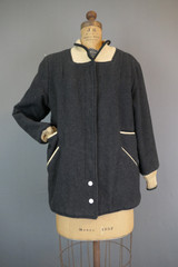 Vintage Charcoal Gray Wool Woman's Jacket, Knit & Vinyl Trim, 38 bust, issues
