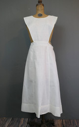 Vintage White Cotton Nurse Bib Apron, 1940s WWII, 31 inch waist