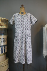 Vintage 1940s Cotton Day Dress XL 44 inch bust, Black & White, with Issues