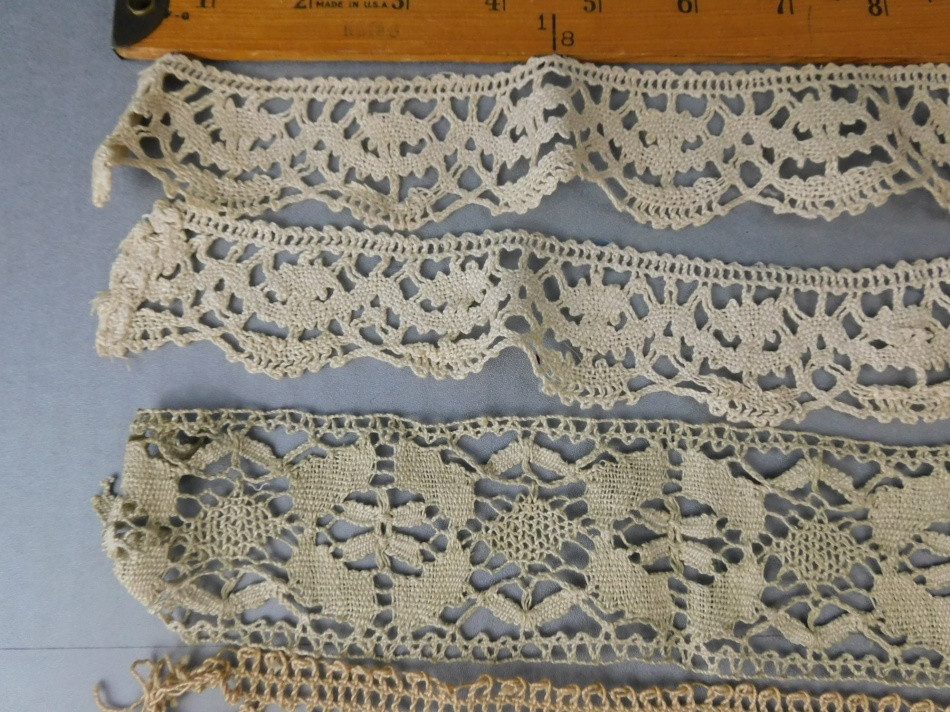 3 Pieces Of Vintage Crochet Lace Trim, Handmade Rayon And Cotton 1920s Or Earlier
