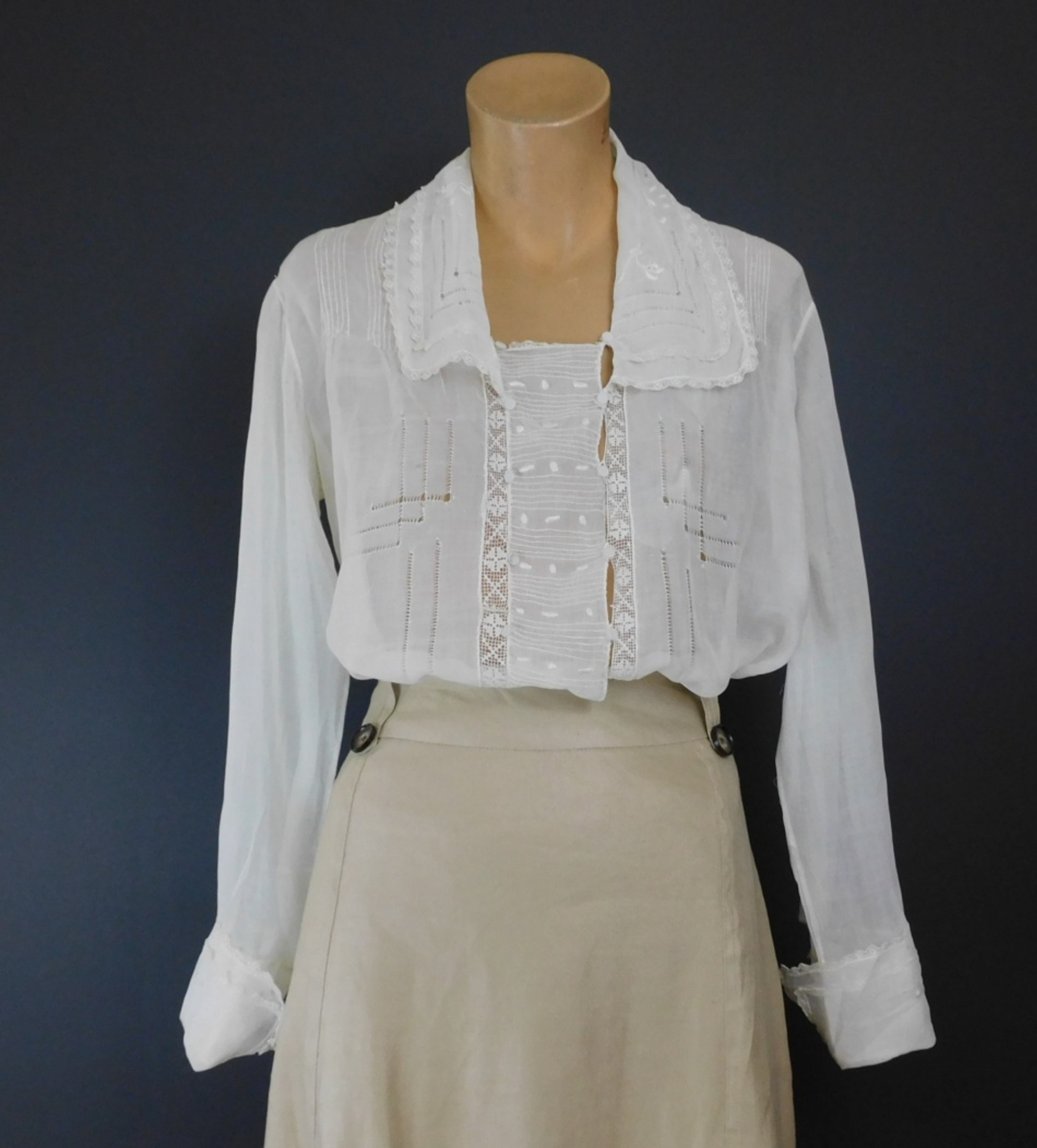 Vintage Edwardian Lace & Embroidered Blouse, 1900s White