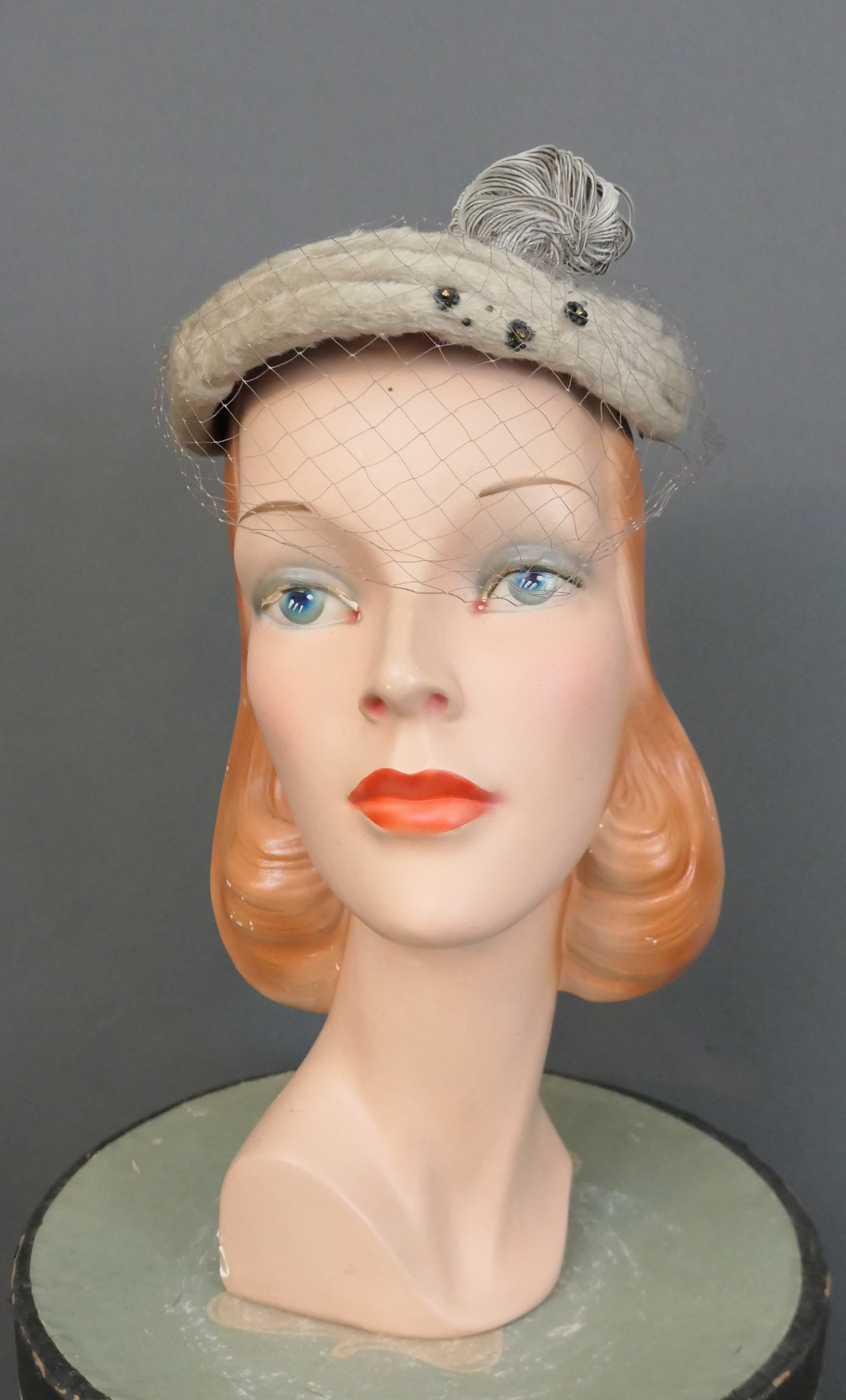 Vintage Feathers and Beaded Flowers Hat 1950s Chanda Evening Topper