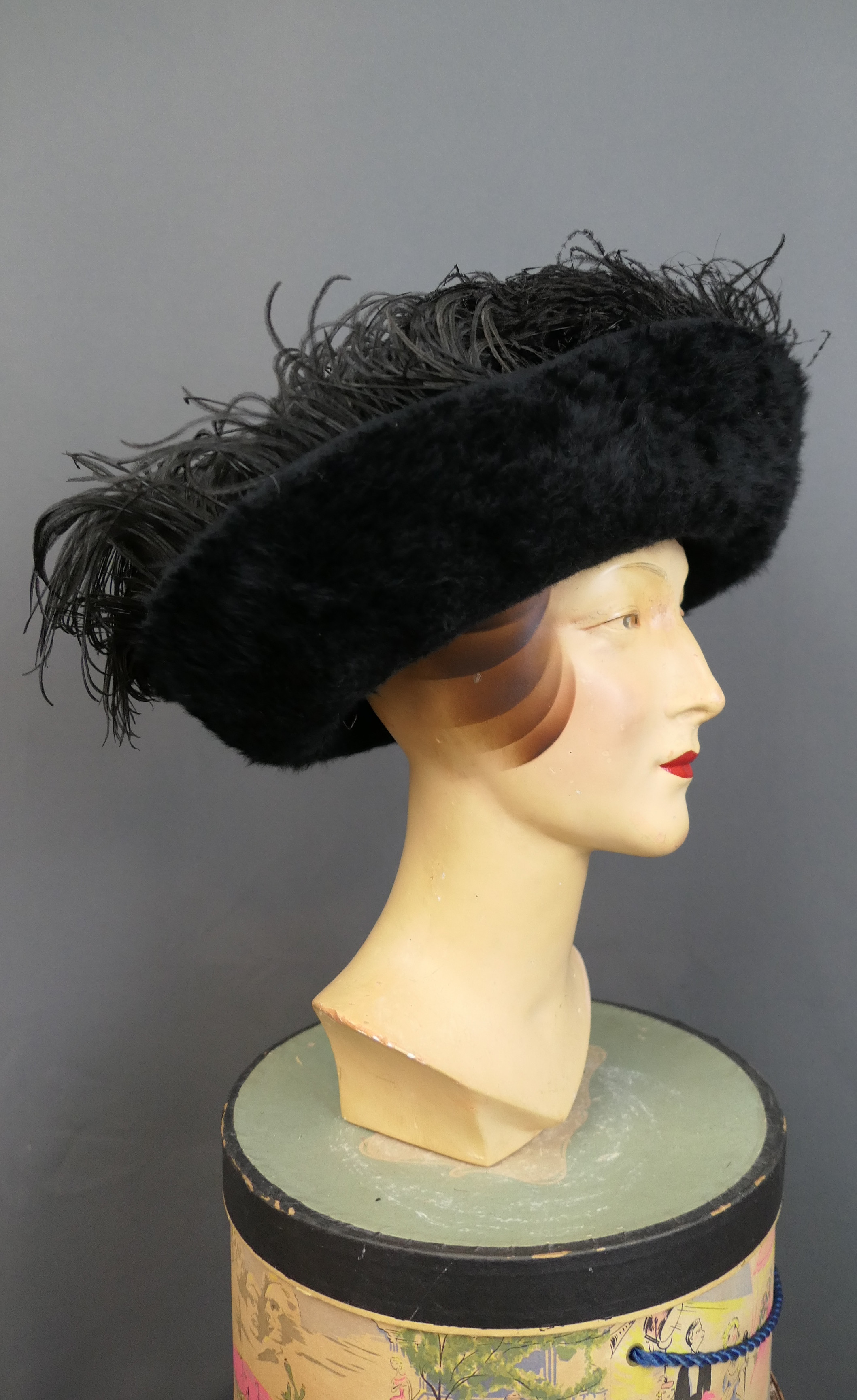 Vintage 1940’s Winkleman Natural Feather Hat swirled tag inside felt lined RARE Vintage 1940s Wool Felt Feather Breton Hat With Veil by New  main image 2