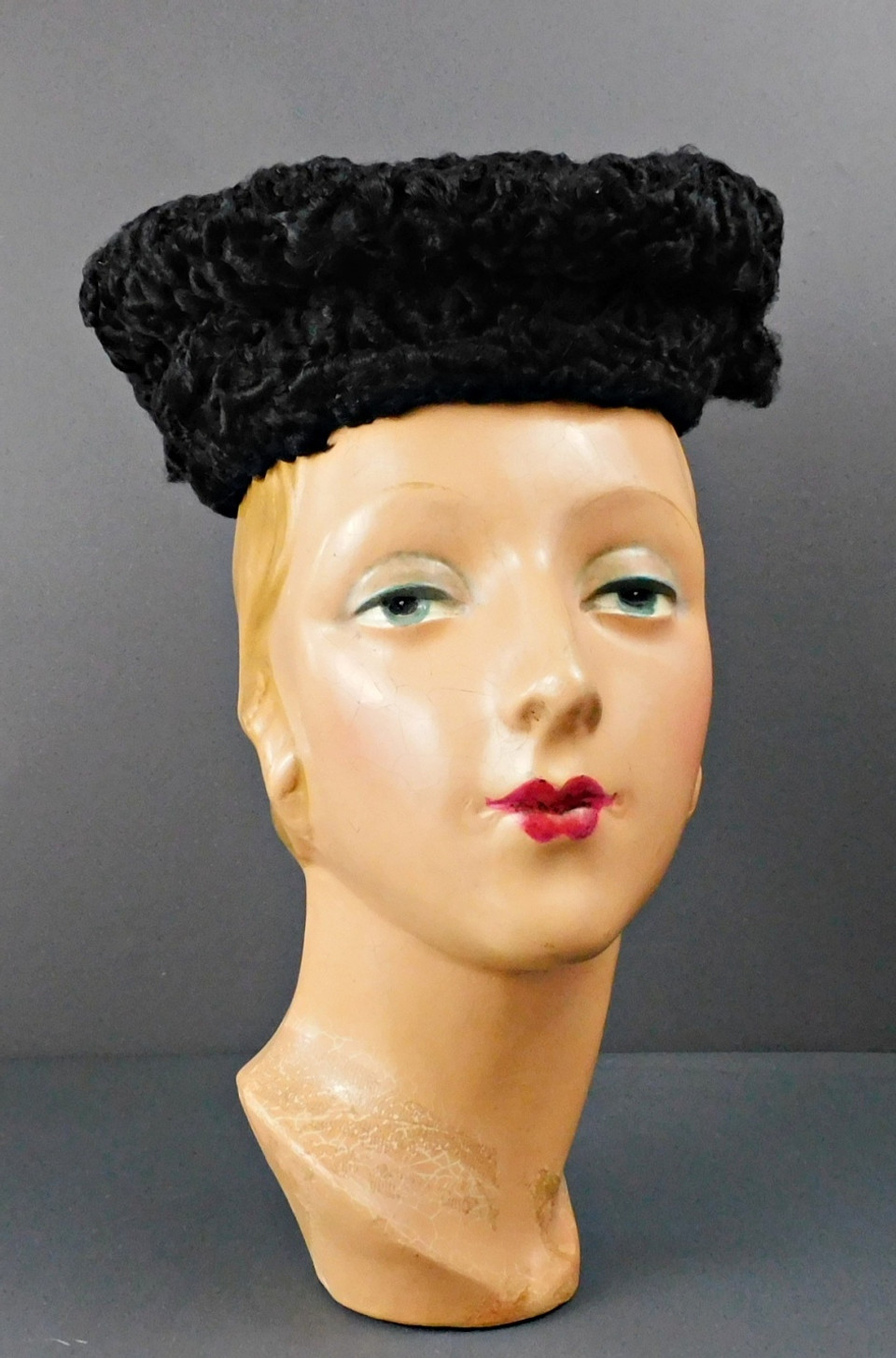 vintage-black-curly-persian-lamb-fur-hat-topper-with-matching-hat-pins