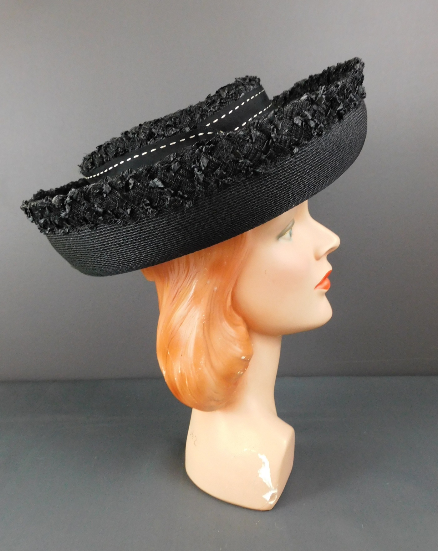 Vintage 1960s Black Straw Hat Originally Sold at Marthas Pleasant Hill