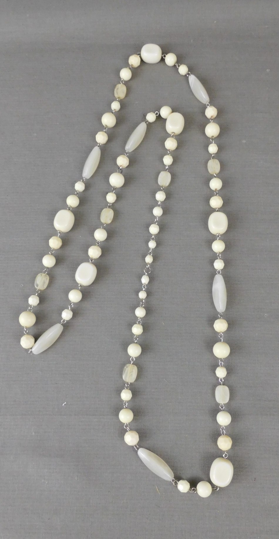 Vintage Ivory Plastic Beads Necklace, 46 inches long, 1950s 1960s