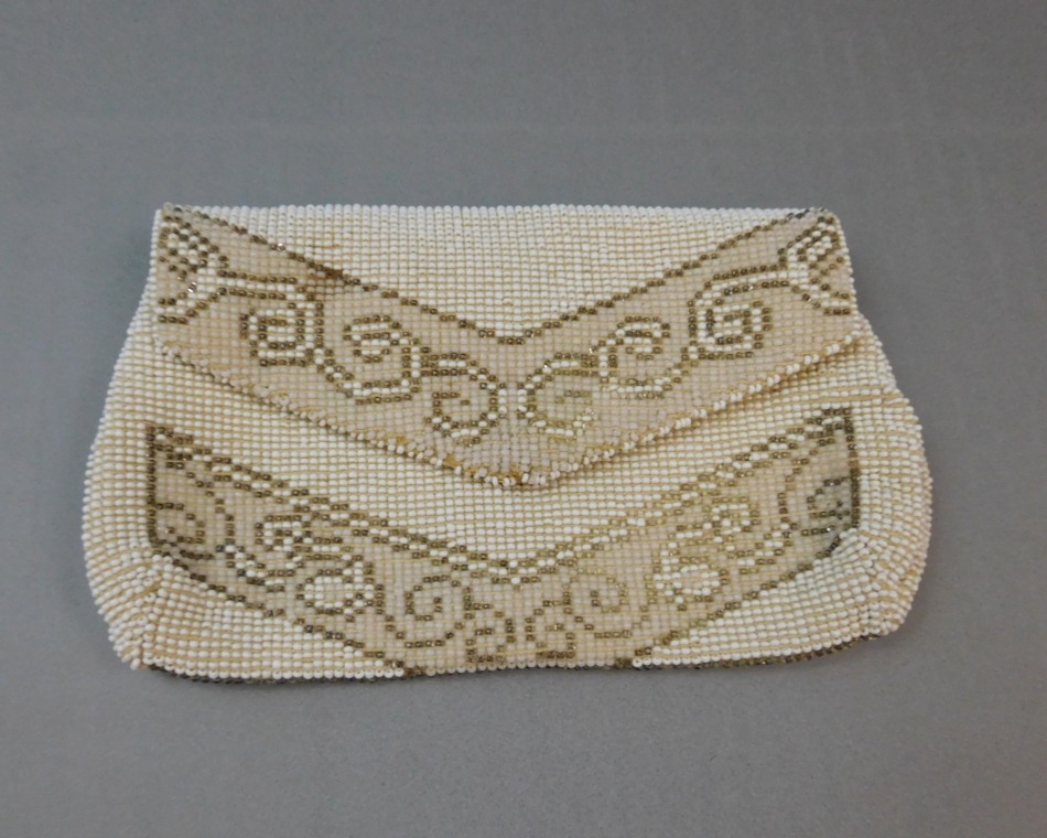 Vintage Gold Beaded Clutch with Compact